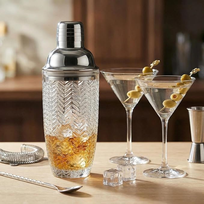 V-Cut Glass Cocktail Shaker 15oz | Leakproof, Stainless Lid, Upgrated Silicone - Image 2