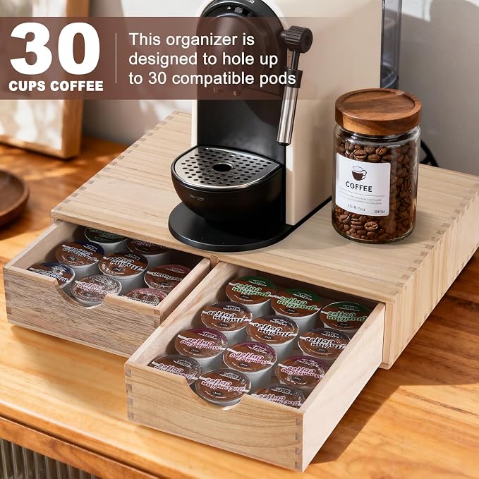 Wooden K Cup Organizer Coffee Pod Storage Box, Coffee Pod and Tea Bag Holder - Image 4