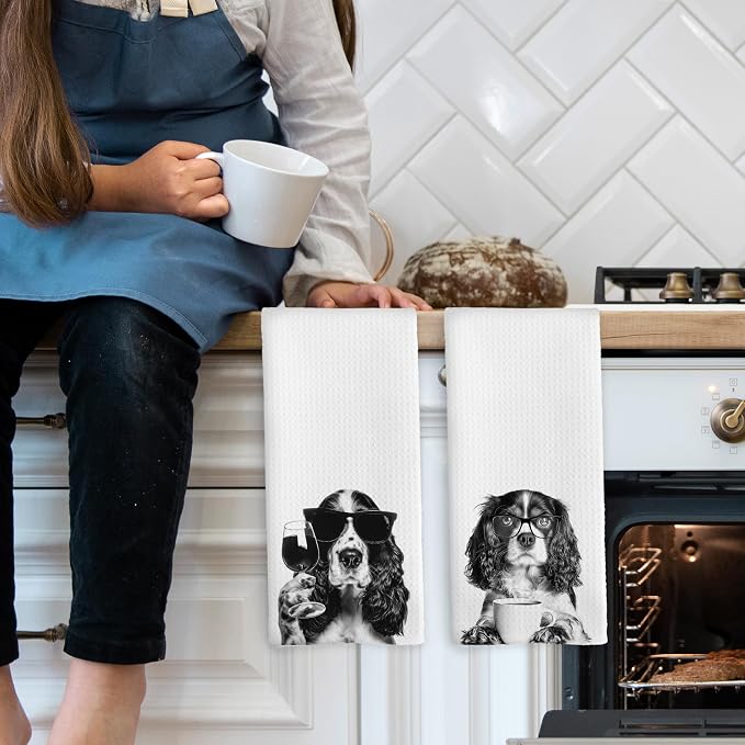 Funny Springer Spaniel Kitchen Towels Set of 2, Funny Dog Kitchen Accessories - Image 3