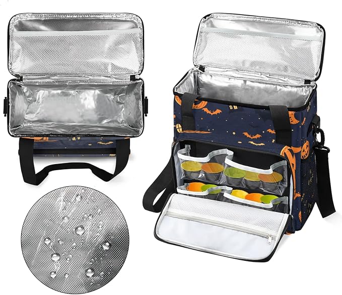 Halloween Pumpkin Bat Coffee Maker Carring Bag, Large Insulated Storage - Image 3