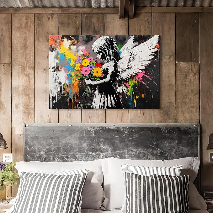 Abstract Graffiti Banksy Canvas Wall Art Banksy Angel Girls Decor Colorful - Image 2