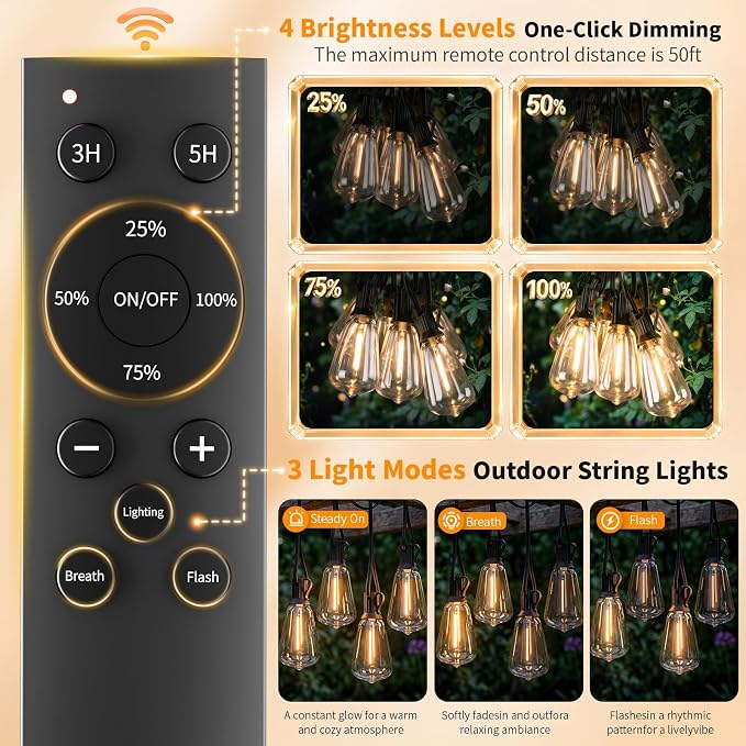 Hotsonic Solar Outdoor String Lights Waterproof, 100FT Remote Control LED - Image 5