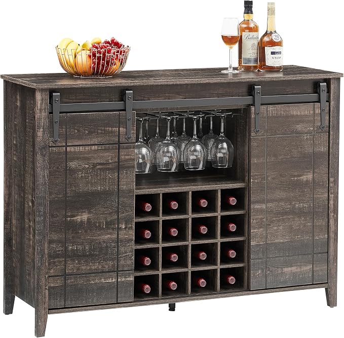 GarveeHome Bar Cabinet with Barn Doors, Farmhouse Style Wine Storage Unit with - Image 7