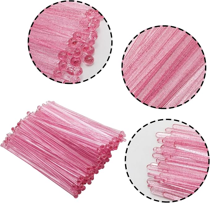 100 Pcs Pink Glitter Stirrers 7 Inch Disposable Round Top Crystal Swizzle - Image 3