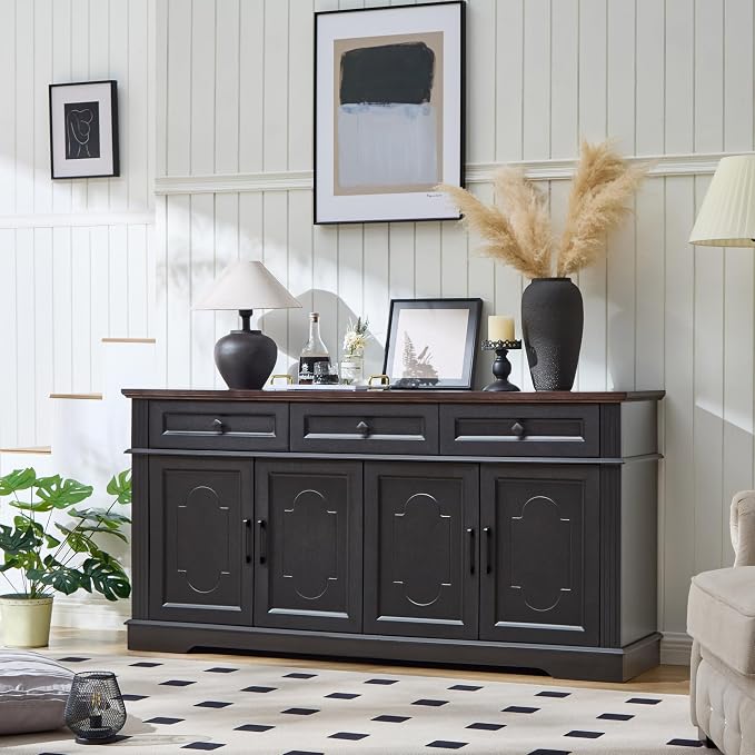 LIDYUK 63" Black Buffet Sideboard Cabinet - Image 3