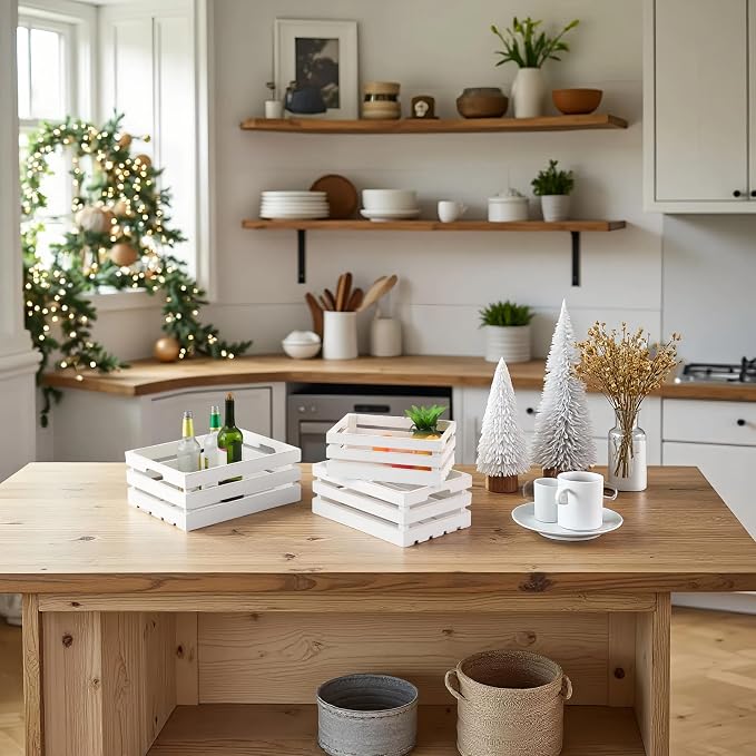 Rustic Wood Crates for Display White, Farmhouse Milk Crate Storage Bins - Image 3