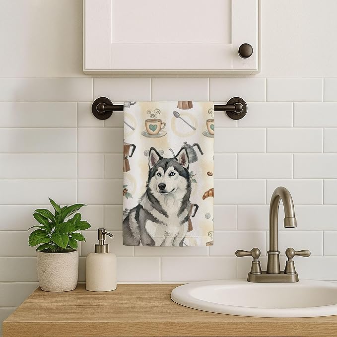 Caroline's Treasures Gray and White Alaskan Malamute Coffee Bar Kitchen Towel - Image 7