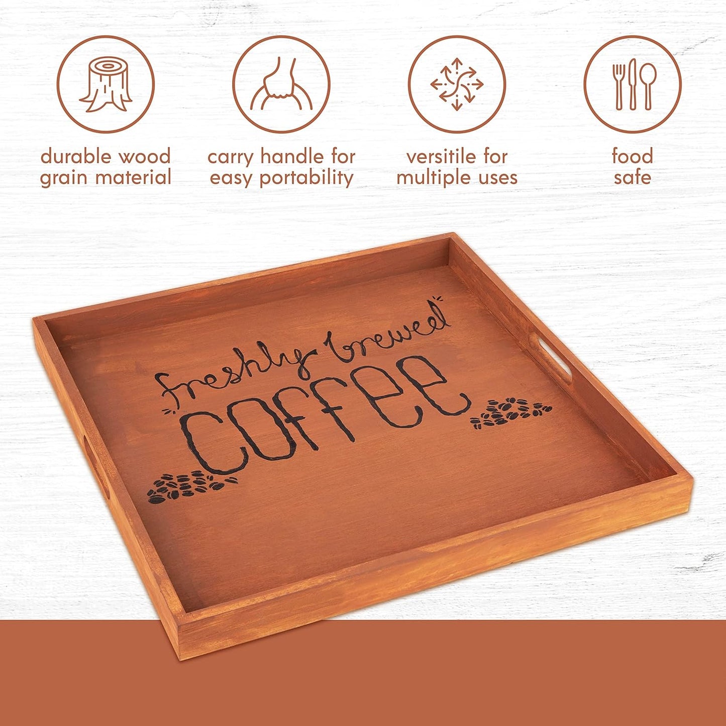 Hammont Wooden Square Trays - Five Piece Nested Serving & Organizing Trays - Rustic Brown Solid Wood - Set of 5 (16x16x1.5", 15.3x15.3x1.5", 14.5x14.5x1.4", 13.75x13.75x1.25", 13x13x1.1")