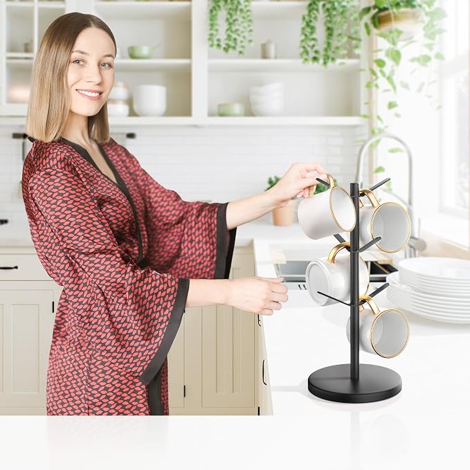 Coffee Mug Tree Holder Countertop, Non-Slip Walnut Wood Mug Rack - Image 8