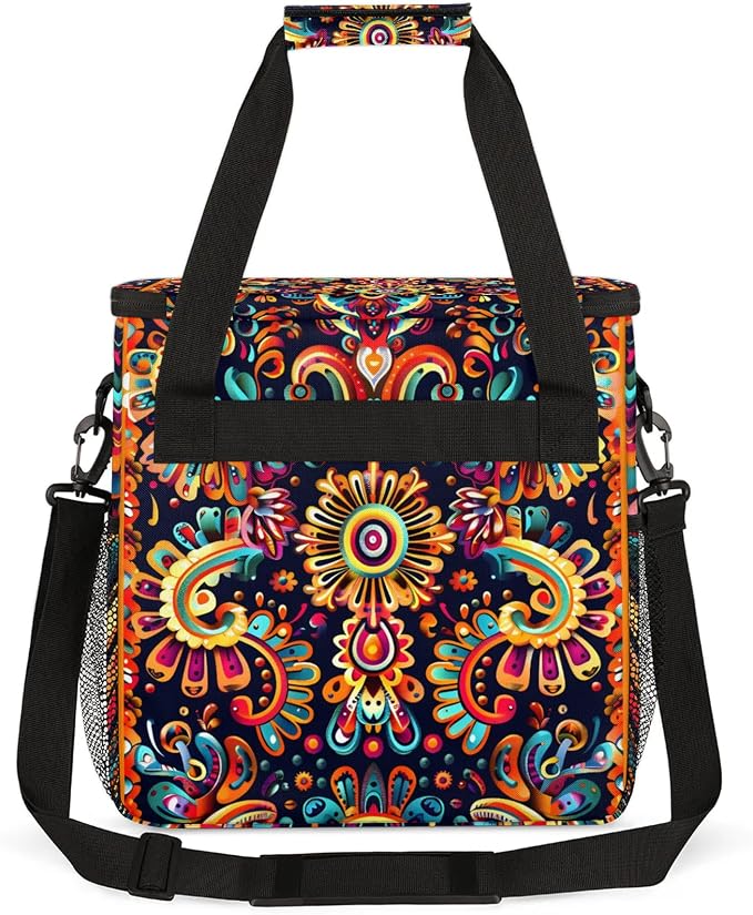 Mexica Flower Floral Coffee Maker Carring Bag, Large Insulated Storage - Image 5