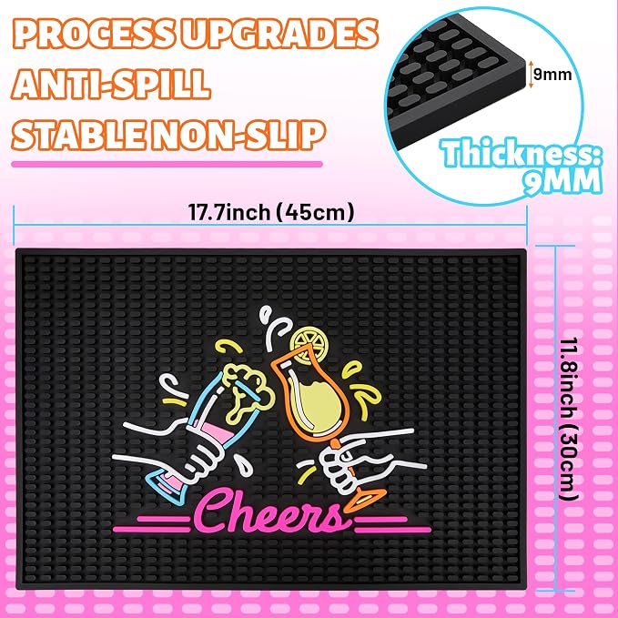 Decorative Rubber Bar Mat, Drainage Grooves & Prongs, Washable Bartender - Image 3