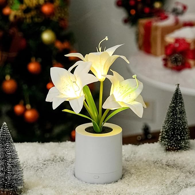 WSYEAR Birthday Gifts for Women-Fake White Lily Artificial Flower Lamp Night - Image 3