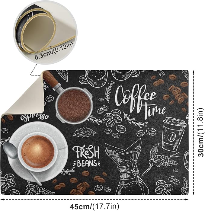 Black Coffee Mat Bar Maker Station Machine Pot Mats Backed Absorbent Nonslip - Image 2