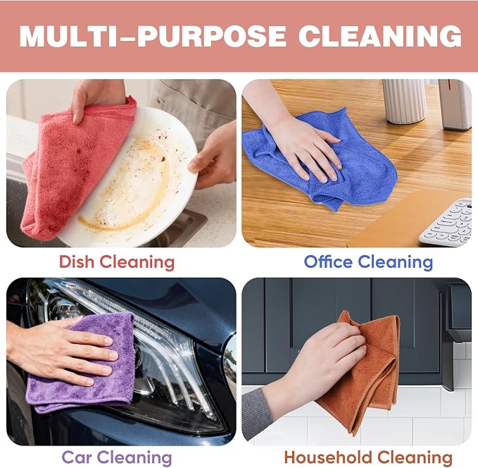 TEAWOO 10 Colors Microfiber Cleaning Cloths, 50 Pack Assorted Cleaning Rags - Image 5