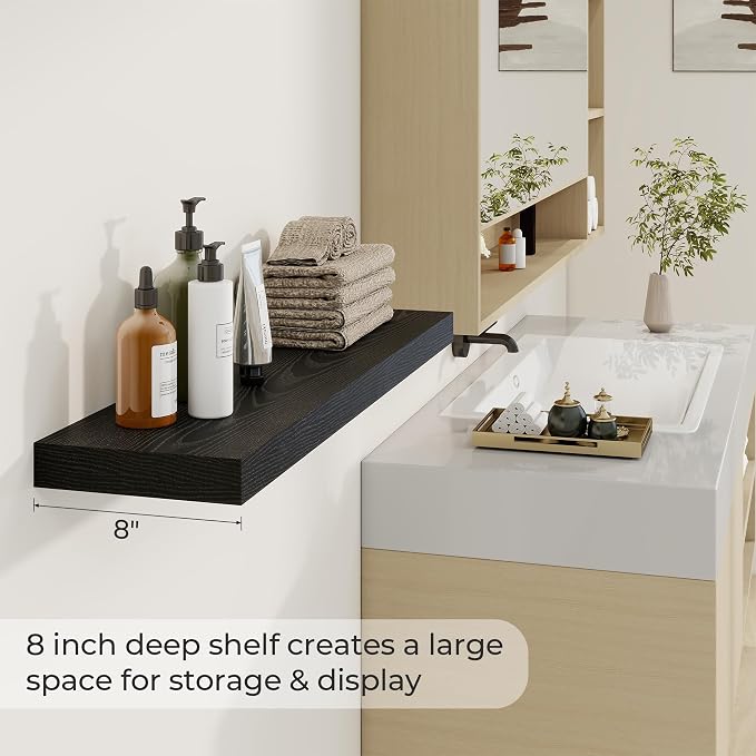 Dreamland 36 Inch Long Floating Shelves in Black, 8 Inch Deep Floating Shelf - Image 4