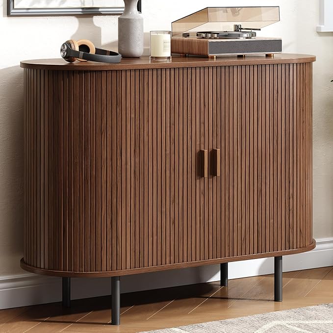 Buffet Cabinet with Storage, Fluted Sideboard Buffet with Sliding Door by LEFURTURE