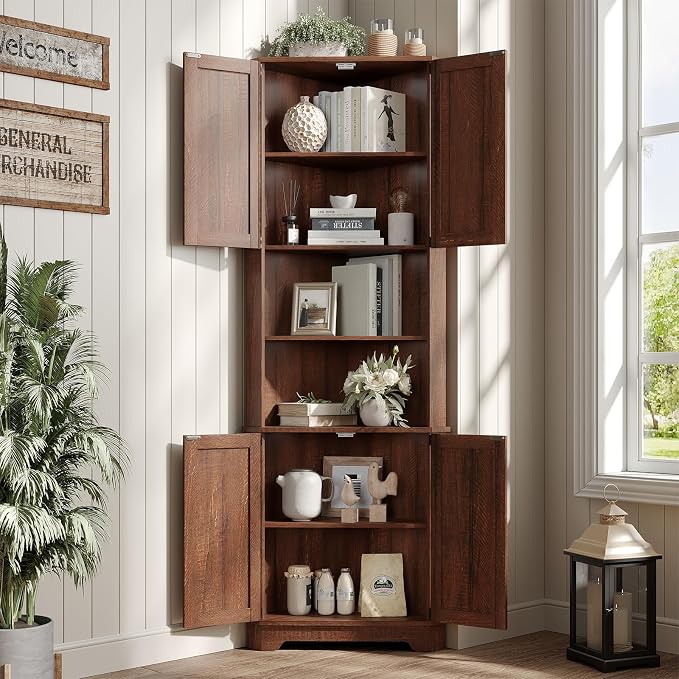Vabches 68.9" Tall Corner Cabinet, Farmhouse Style Storage Cabinet - Image 4