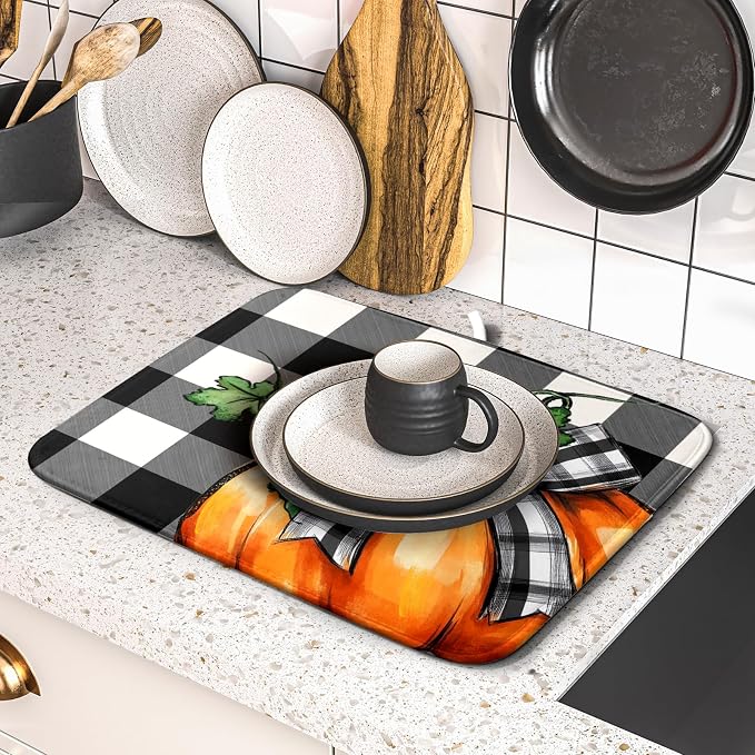Giwawa 16"x18" Fall Decorative Dish Drying Mat- Autumn Orange Pumpkin Bowknot - Image 5