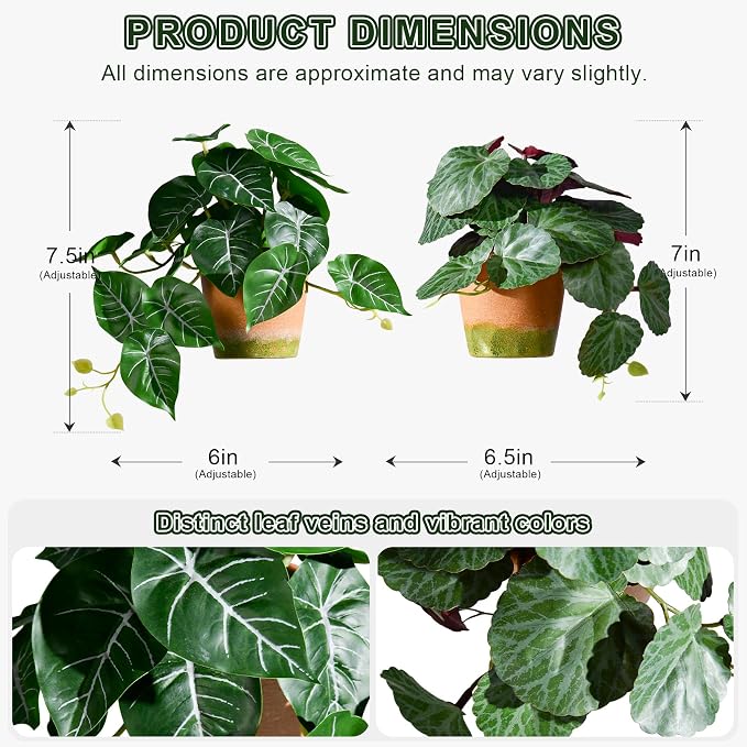 2Pack Fake Pothos Artificial Pothos Plants in Pot Realistic Small Plants - Image 3