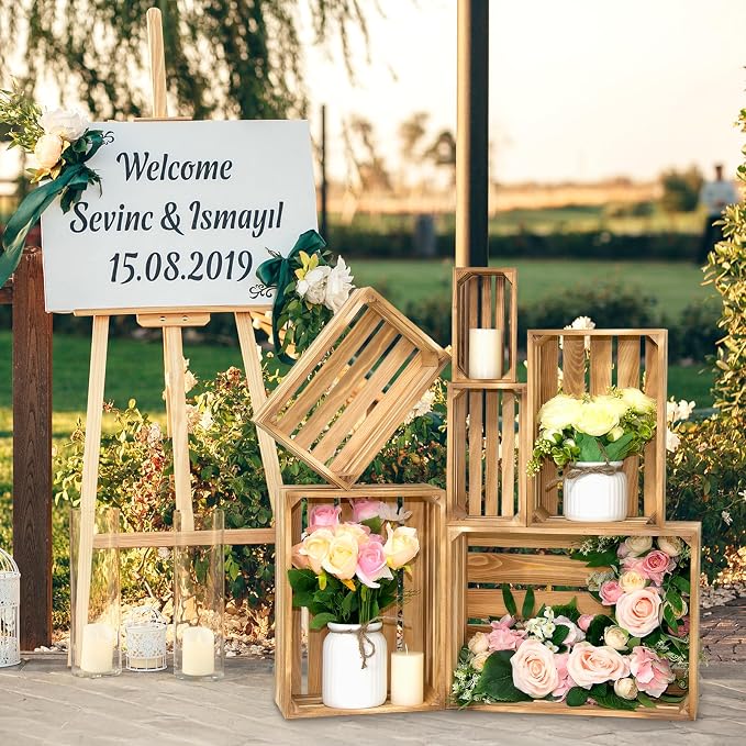 Wooden Crates for Display 6 Pack Large Rustic Nesting Wooden Basket - Image 5