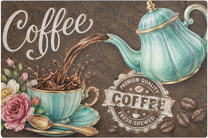Coffee Themed Dish Drying Mat For Kitchen Counter 24 "X16" Absorbent Non-Slip by Bzocm