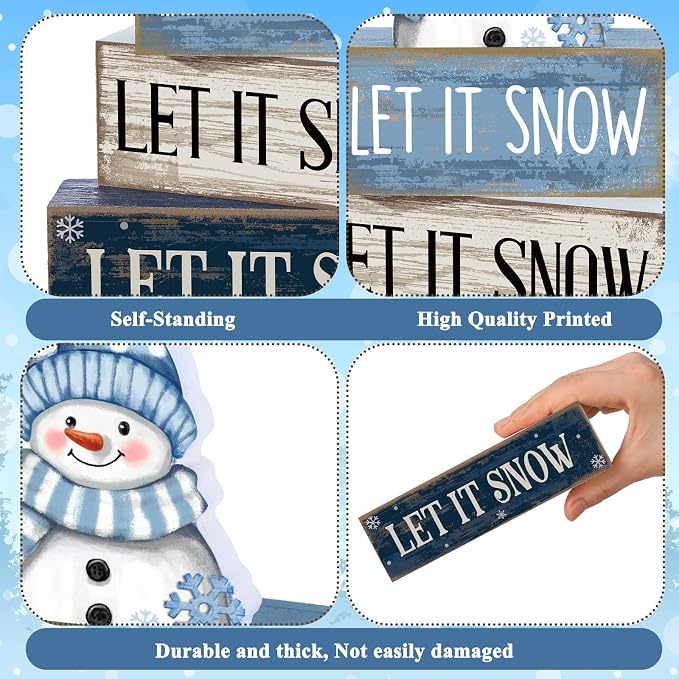 Lineshading 4 Pcs Christmas Table Decoration Blue and White Snowman Decor - Image 6