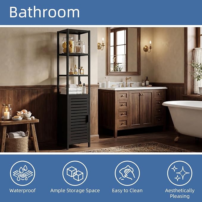 HITNET Bathroom Cabinet Freestanding, Tall Slim Bamboo Storage Cabinet - Image 5