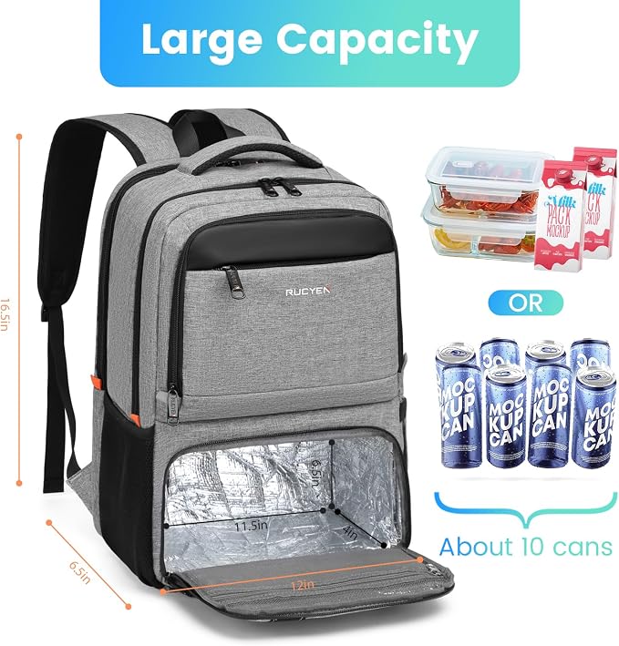 RUCYEN Lunch Backpack, Insulated Cooler Backpack Lunch Box - Image 3