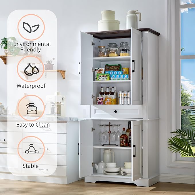 71" White Tall Pantry Cabinet - Image 4