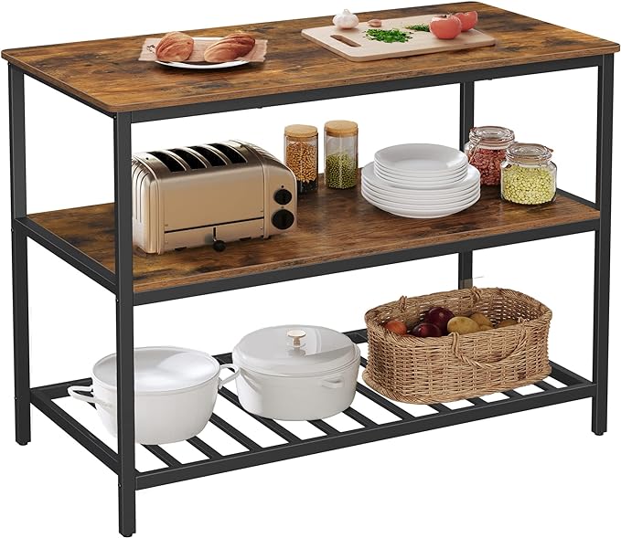 VASAGLE Kitchen Island with 3 Shelves, 47.2 Inches Width Kitchen Shelf with by Unknown