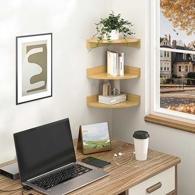 Fun Memories Corner Shelf Wall Mount, Wood Floating Corner Shelves, Corner Wall - Image 7