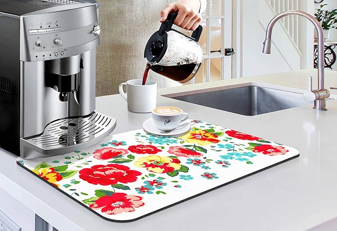 Coffee Bar Mat Accessories for Countertop Pioneer Flower Absorbent Hide Stain - Image 3
