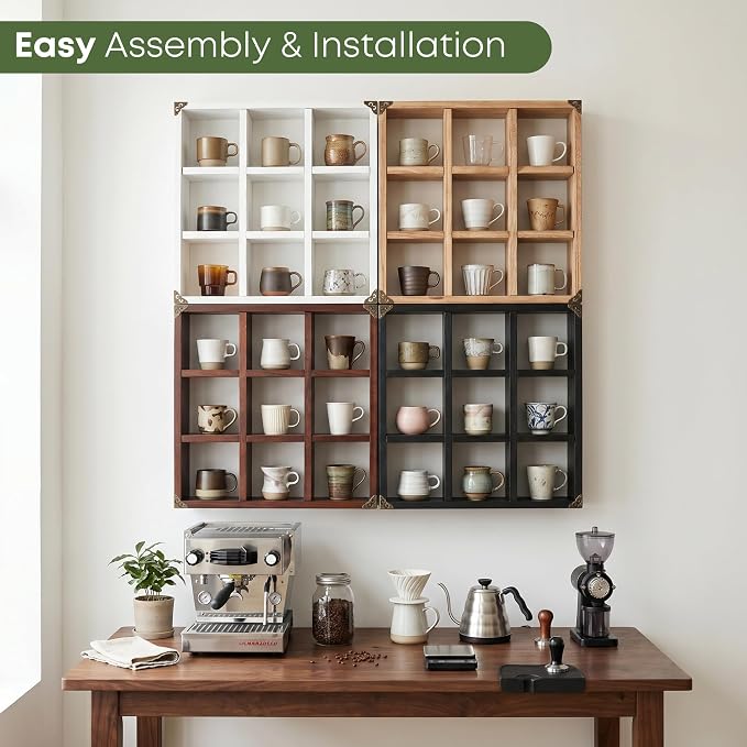 9 Slot Coffee Mug Display Rack - 17in Wall Mounted | Solid Wood - Image 8