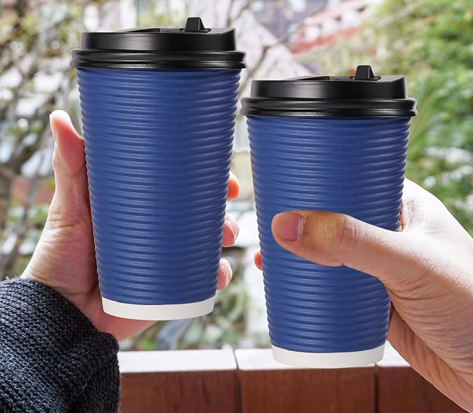 LITOPAK 80 Pack Insulated Ripple Wall 16 oz Disposable Paper Cups, Three Layer - Image 6