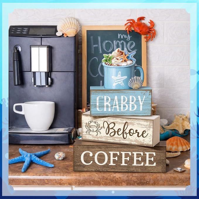 Lineshading 4 Pcs Summer Table Decorations Wooden Beach Coffee Decor Summer - Image 4