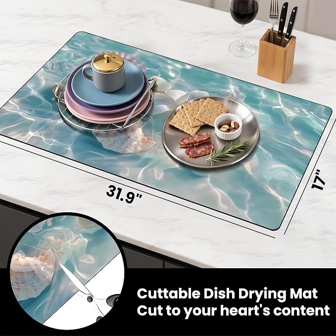 BVBOX 17" x 32" Coffee Bar Mat, Absorbent Dish Drying Mat Cuttable Hide Stain - Image 3