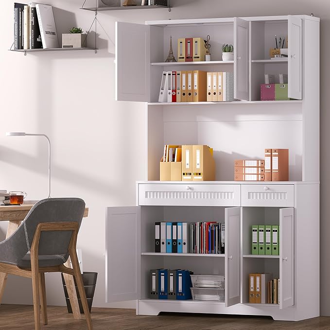 Pantry Storage Cabinet with Charging Station, Kitchen Storage with Adjustable - Image 5