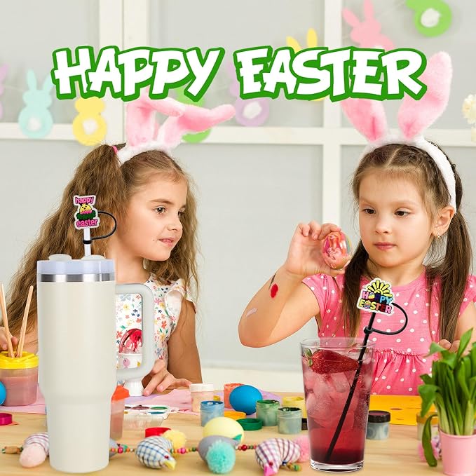 10Pcs Easter Straw Cover Cap for Stanley Cup 10mm Cute Easter Egg Bunny Straw - Image 5