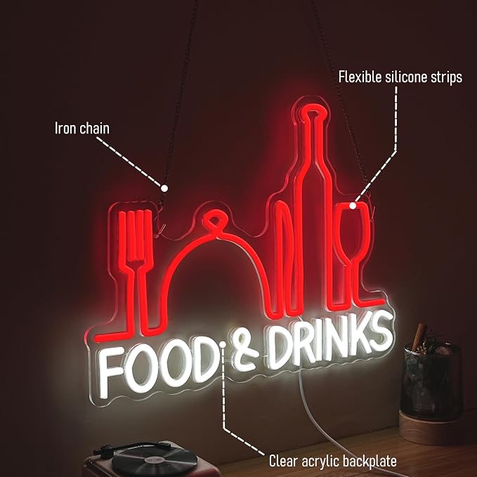 Food And Drink Neon Sign for Wall Decor Dimmable Knife Fork Light Up Sign LED - Image 5