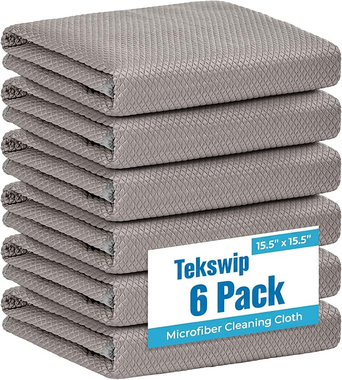 Professional Auto Detailing Microfiber Cloths 6 Pack 15.5"x15.5" | Glass by Tekswip