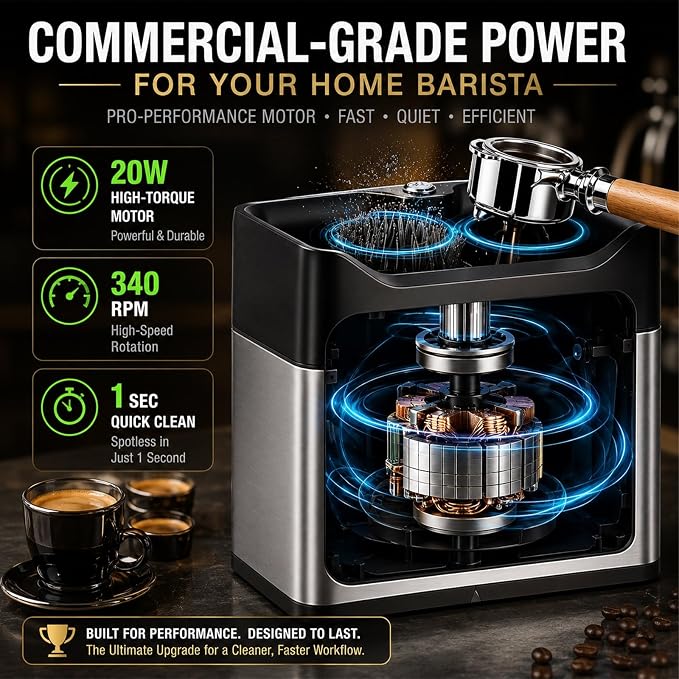 Professional Electric Portafilter Cleaner, 340RPM Rapid Coffee Filter Basket - Image 3