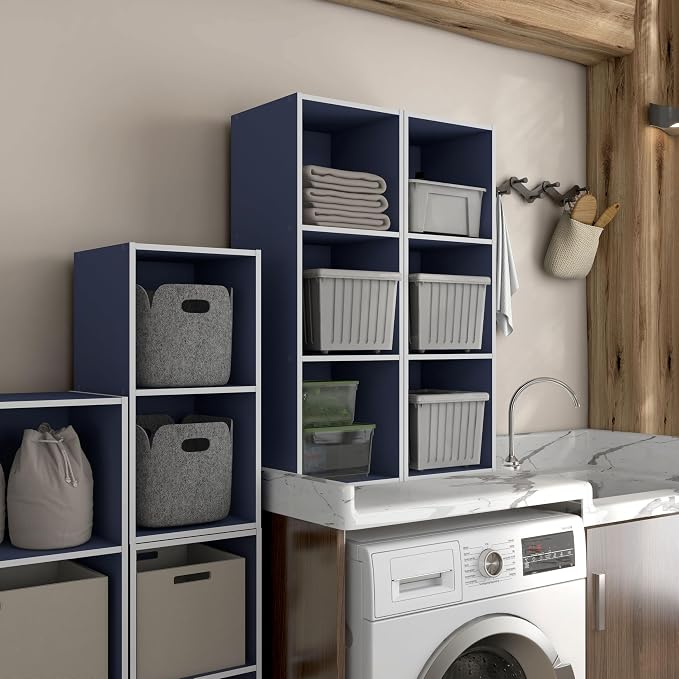 Homes: Inside + Out Apexa 3-Cube Storage Organizer Shelves, Stackable Wood - Image 6