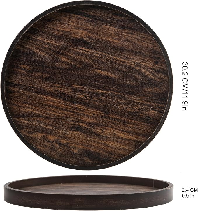 Rustic Round Wood Decorative Coffee Table Tray Farmhouse Decor - Image 3