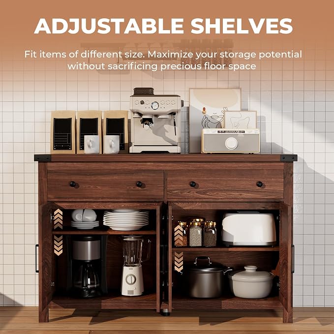 VVFLU Buffet Cabinet with Storage Farmhouse with 4 Doors and 2 Drawers - Image 9