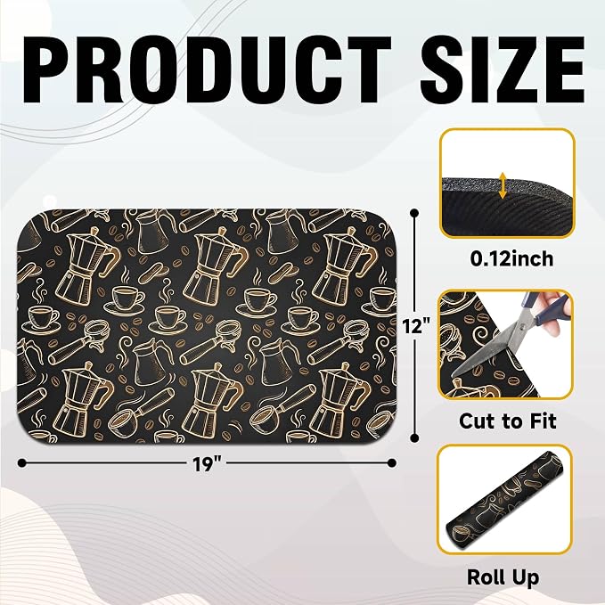 Black and Gold Coffee Tool Coffee Drying Mat 12" x 19", Absorbent Waterproof - Image 2