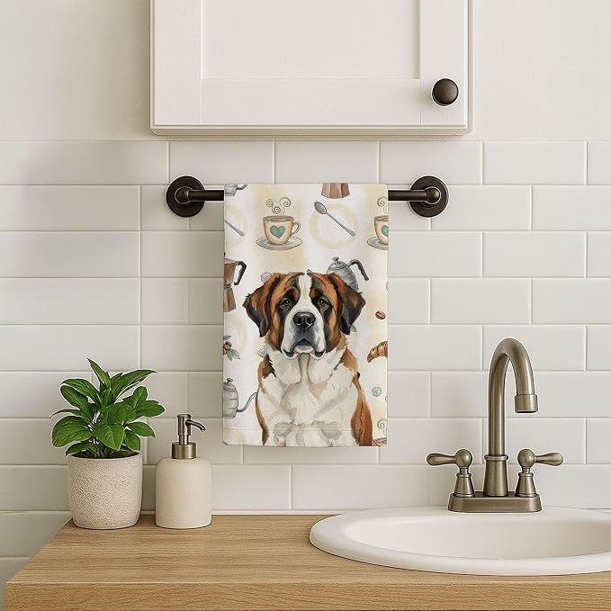 Caroline's Treasures Brindle and White Saint Bernard Coffee Bar Kitchen Towel - Image 7