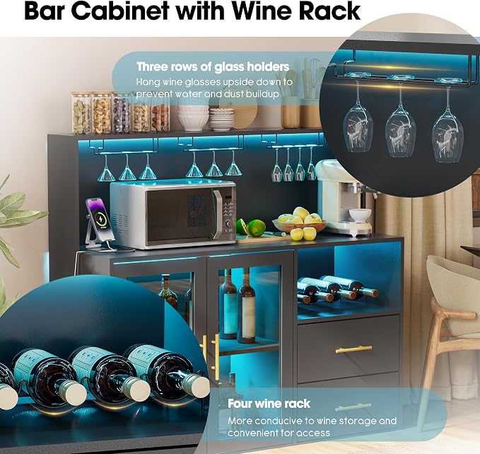 Grepatio Wine Bar Cabinet with RGB Light, Liquor Cabinet with Wine Rack and - Image 6
