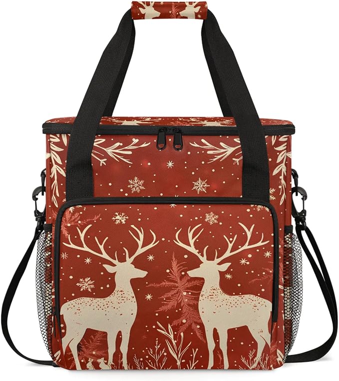Reindeer And Holly Christmas Coffee Maker Carring Bag, Large Insulated Storage by Home