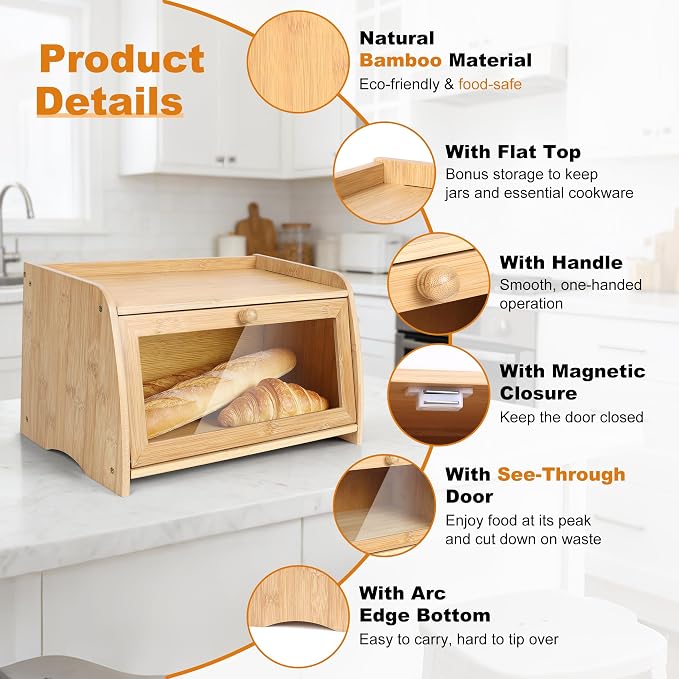 Bamboo Bread Box for Kitchen Counter - Image 4