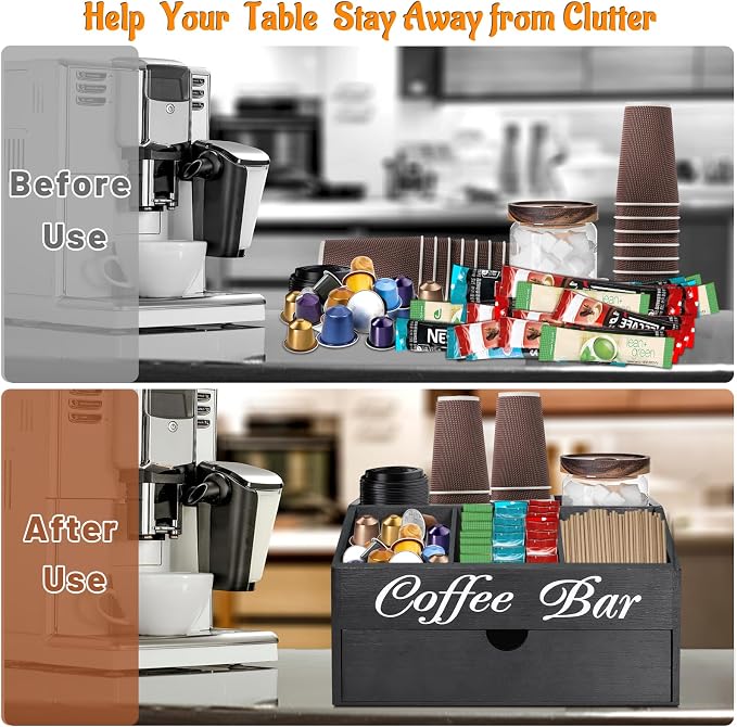 Coffee Bar Organizer Countertop, Wooden Bar Accessories - Image 7